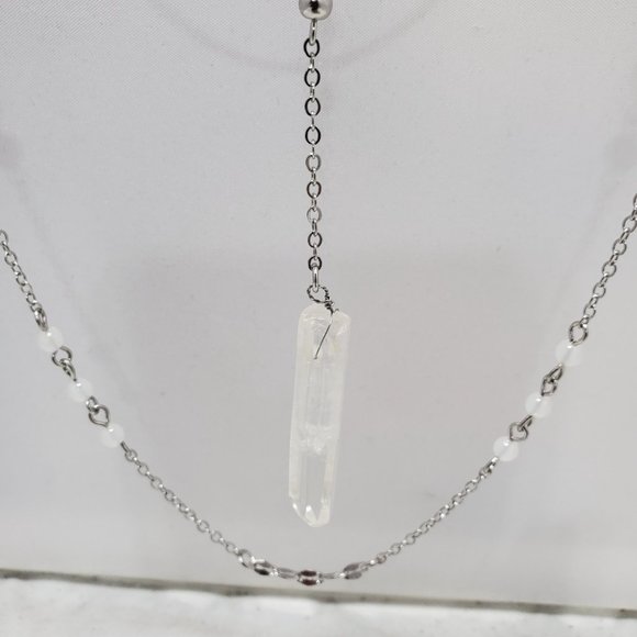 silver chain quartz crystal 3 row layered necklace - Picture 7 of 12